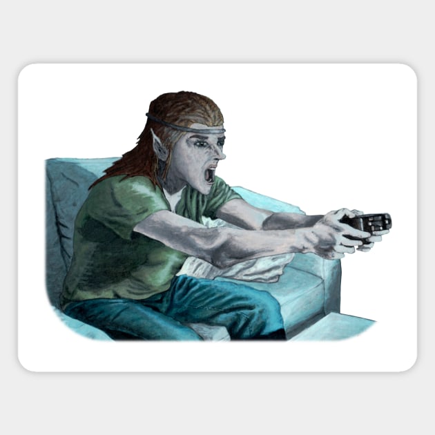 Elf Gamer Playing Video Games Magnet by Helms Art Creations